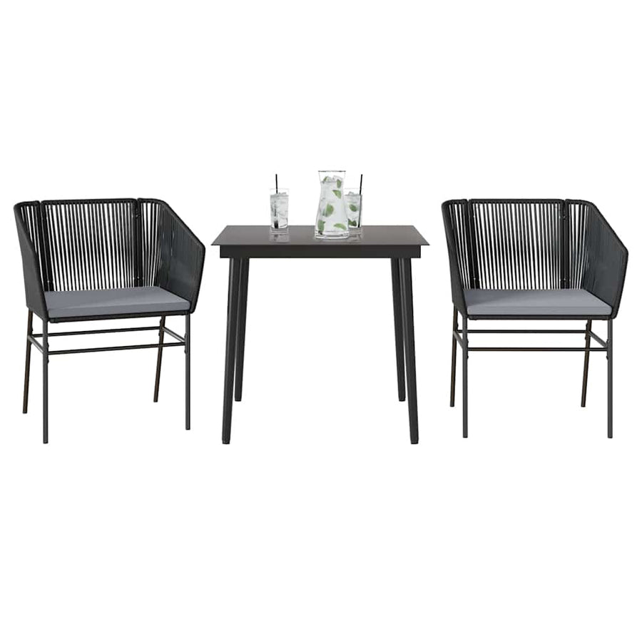 3-Delige Tuinset Met Kussens Poly Rattan Glas 2 80 x 80 x 74 cm Zwart