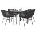 5-delige Tuinset met kussens poly rattan glas zwart