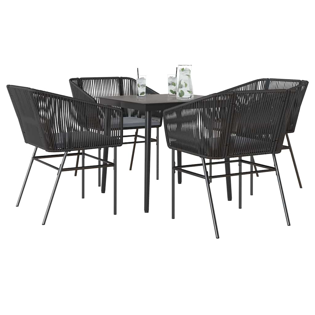 5-Delige Tuinset Met Kussens Poly Rattan Glas 4 80 x 80 x 74 cm Zwart