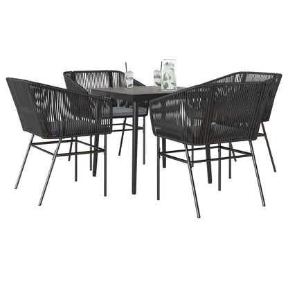 5-Delige Tuinset Met Kussens Poly Rattan Glas 4 80 x 80 x 74 cm Zwart