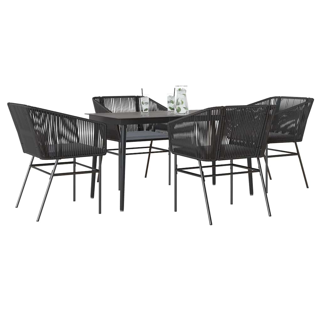 5-Delige Tuinset Met Kussens Poly Rattan Glas 4 140 x 70 x 74 cm Zwart