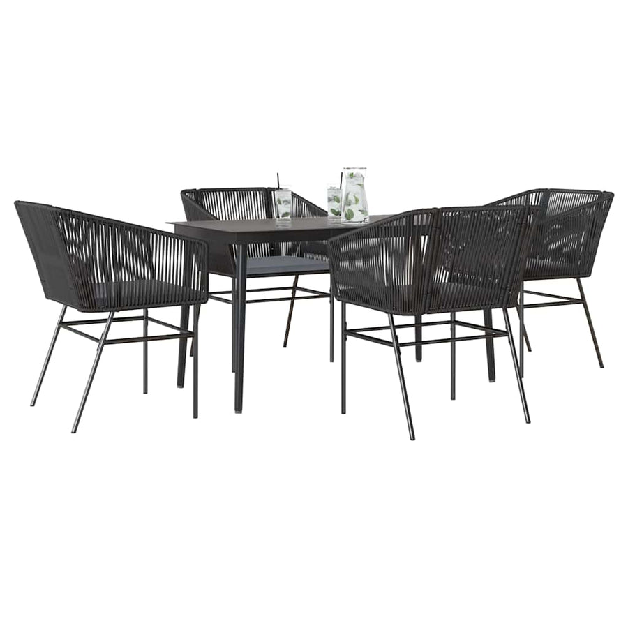 5-Delige Tuinset Met Kussens Poly Rattan Glas 4 140 x 70 x 74 cm Zwart