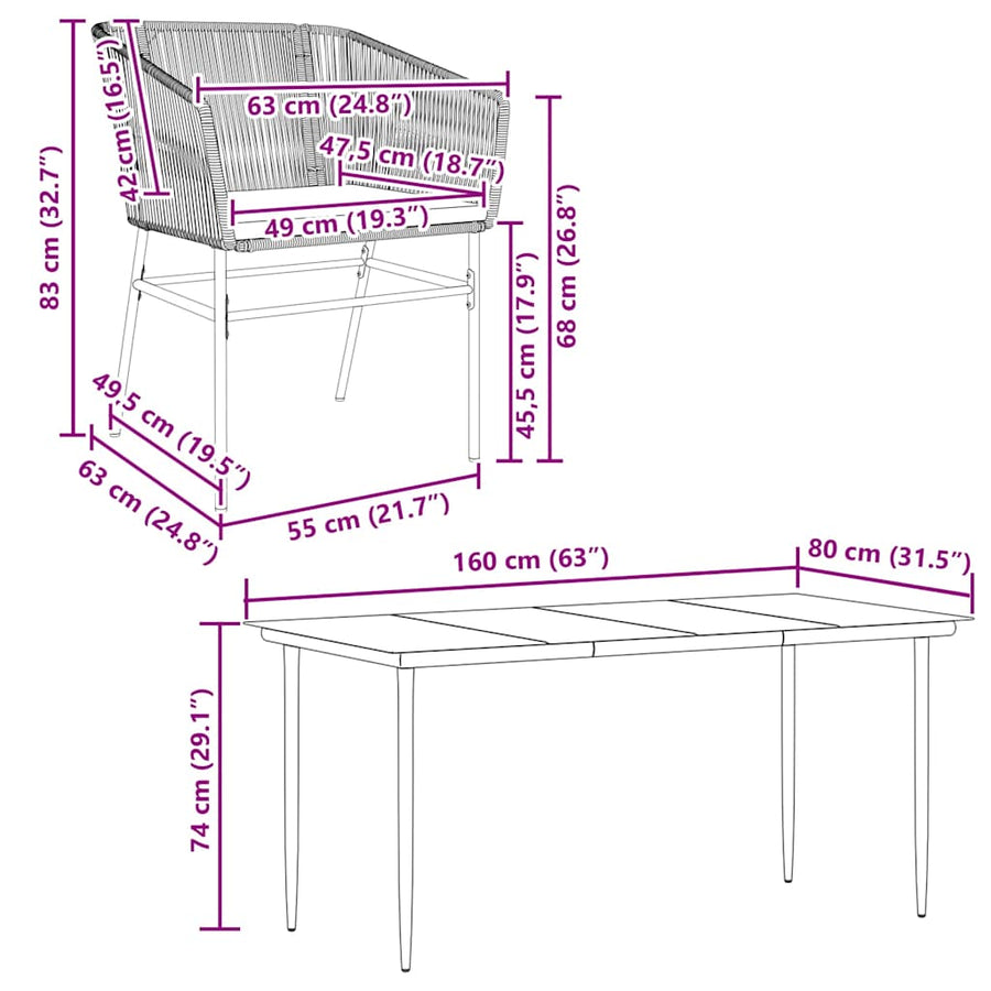 5-Delige Tuinset Met Kussens Poly Rattan Glas 4 160 x 80 x 74 cm Zwart