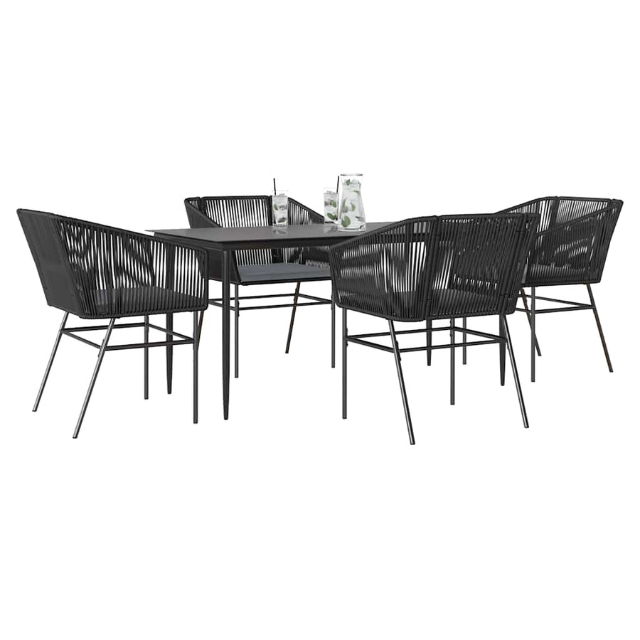 5-Delige Tuinset Met Kussens Poly Rattan Glas 4 160 x 80 x 74 cm Zwart