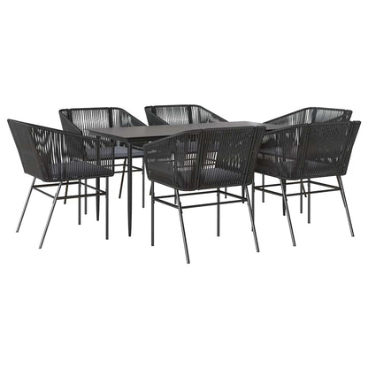 7-Delige Tuinset Met Kussens Poly Rattan Glas 6 160 x 80 x 74 cm Zwart