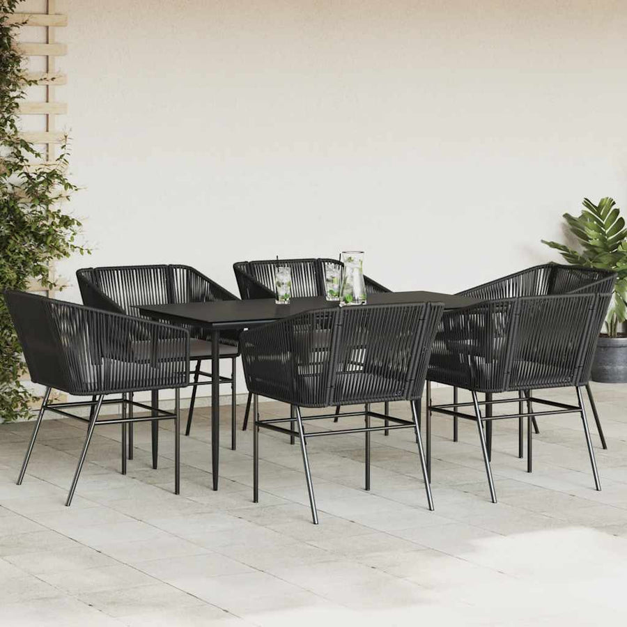 7-Delige Tuinset Met Kussens Poly Rattan Glas 6 160 x 80 x 74 cm Zwart