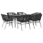 7-piece Garden Set with Cushions Poly Rattan Glass Black