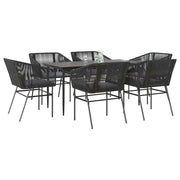 7-piece Garden Set with Cushions Poly Rattan Glass Black