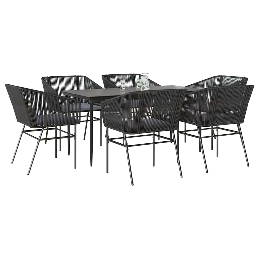 7-Delige Tuinset Met Kussens Poly Rattan Glas 6 160 x 80 x 74 cm Zwart