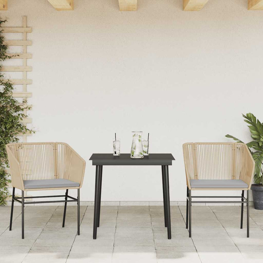 3-Delige Tuinset Met Kussens Poly Rattan Glas 2 80 x 80 x 74 cm Bruin