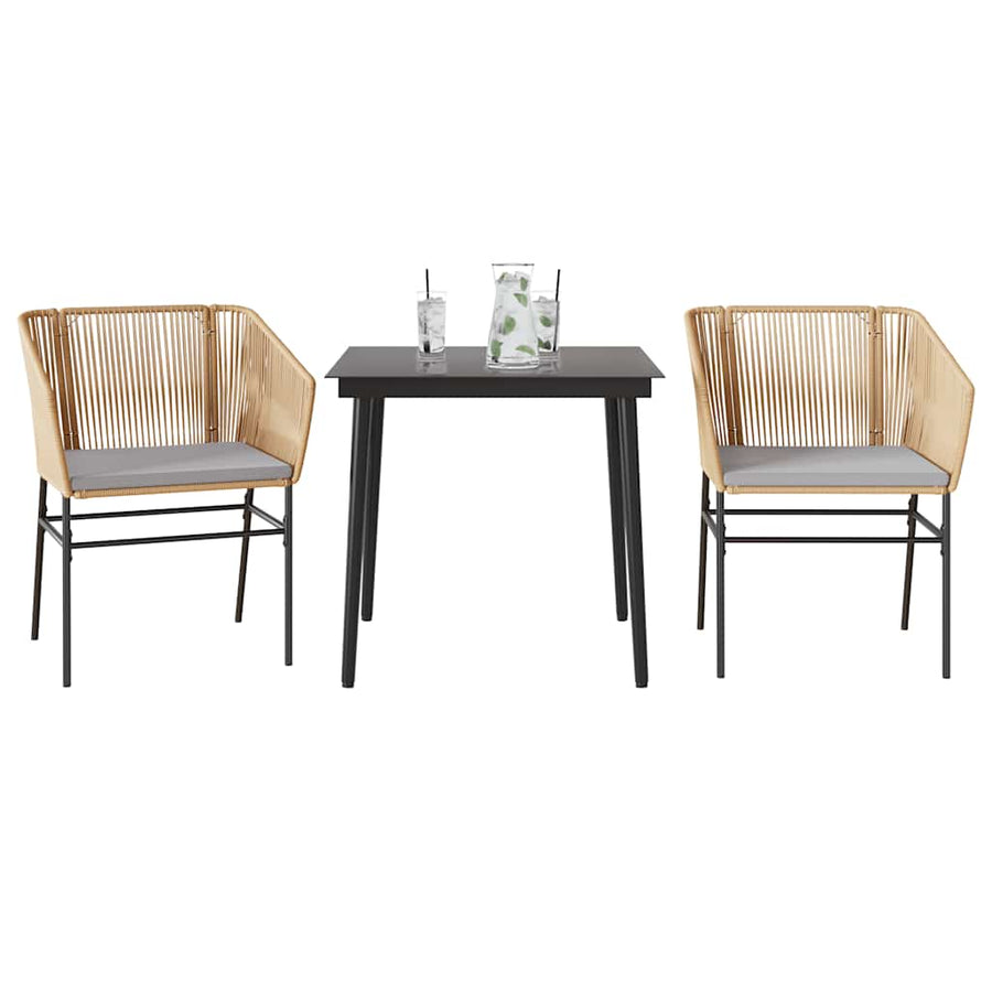 3-Delige Tuinset Met Kussens Poly Rattan Glas 2 80 x 80 x 74 cm Bruin
