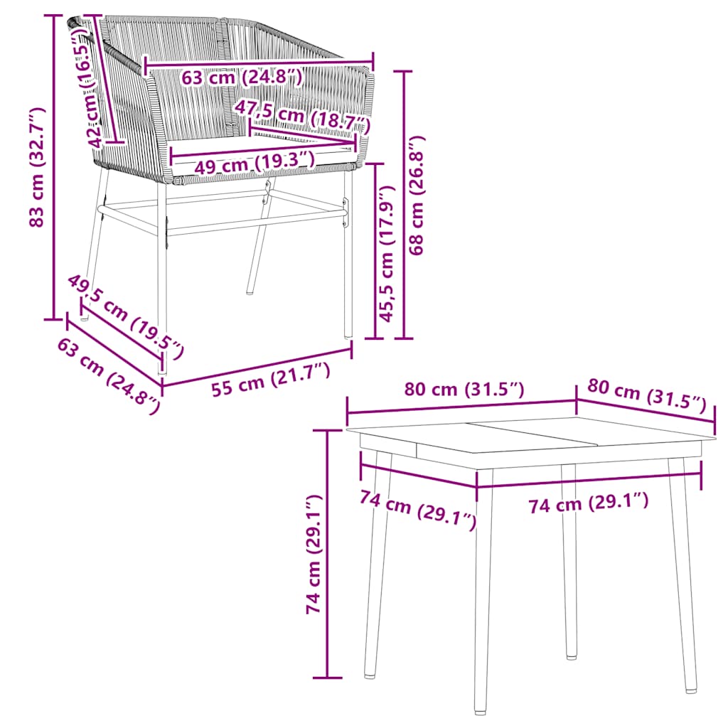 5-Delige Tuinset Met Kussens Poly Rattan Glas 4 80 x 80 x 74 cm Bruin