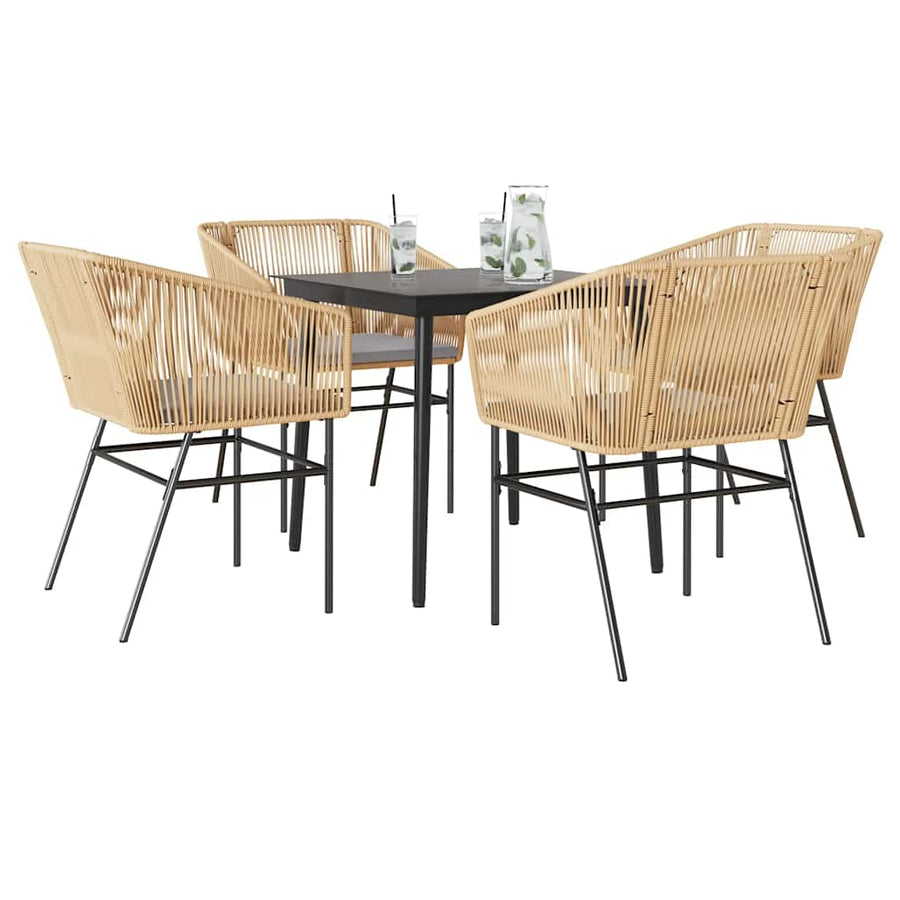5-Delige Tuinset Met Kussens Poly Rattan Glas 4 80 x 80 x 74 cm Bruin