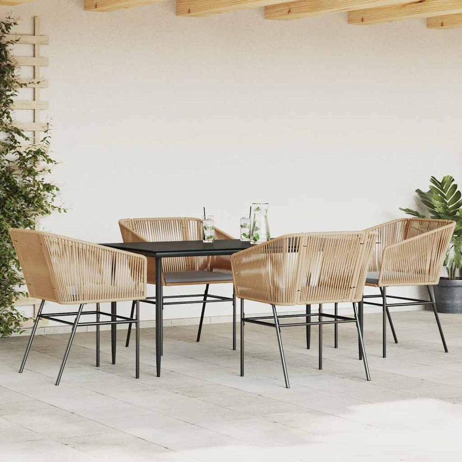 5-Delige Tuinset Met Kussens Poly Rattan Glas 4 160 x 80 x 74 cm Bruin