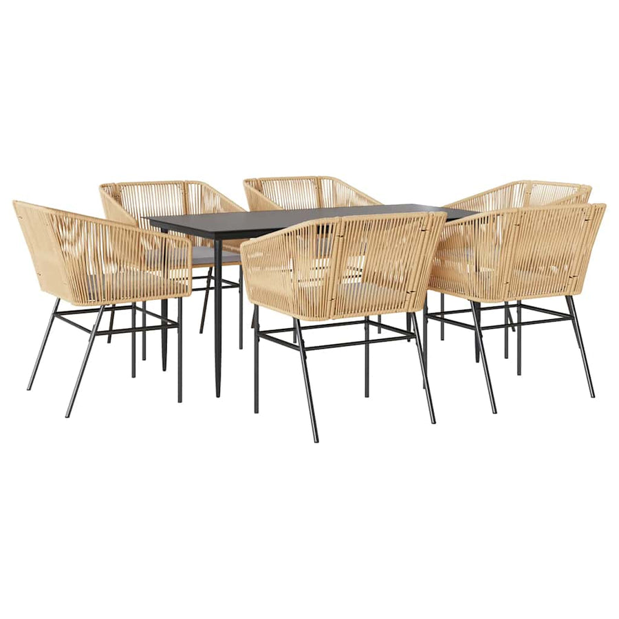 7-Delige Tuinset Met Kussens Poly Rattan Glas 6 160 x 80 x 74 cm Bruin