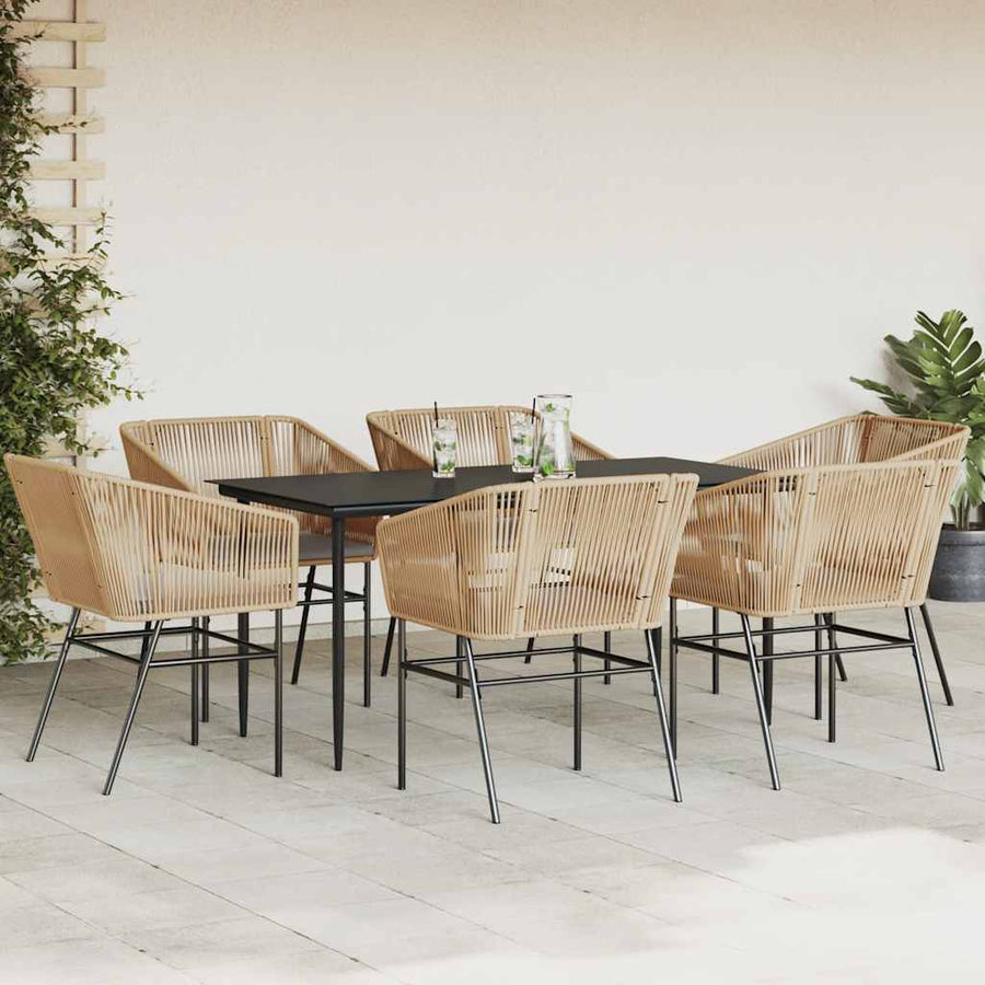 7-Delige Tuinset Met Kussens Poly Rattan Glas 6 160 x 80 x 74 cm Bruin