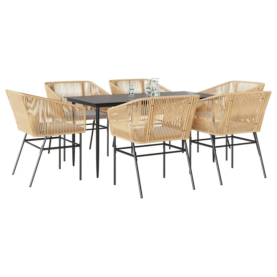7-Delige Tuinset Met Kussens Poly Rattan Glas 6 160 x 80 x 74 cm Bruin