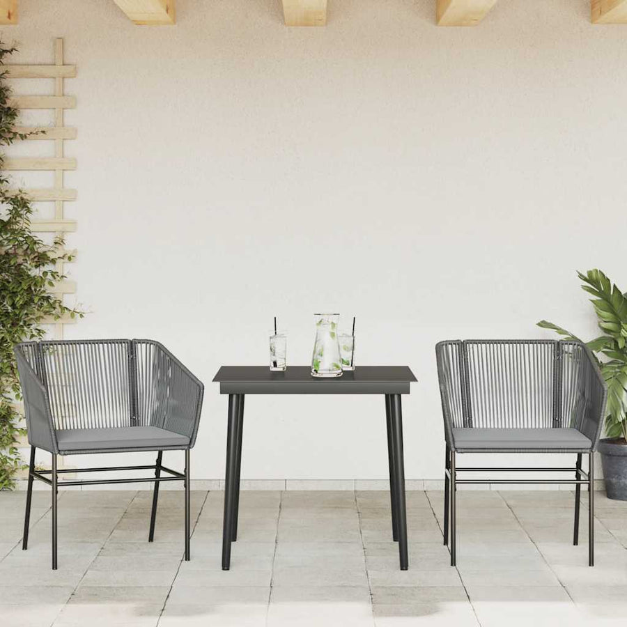 3-Delige Tuinset Met Kussens Poly Rattan Glas 2 80 x 80 x 74 cm Grijs