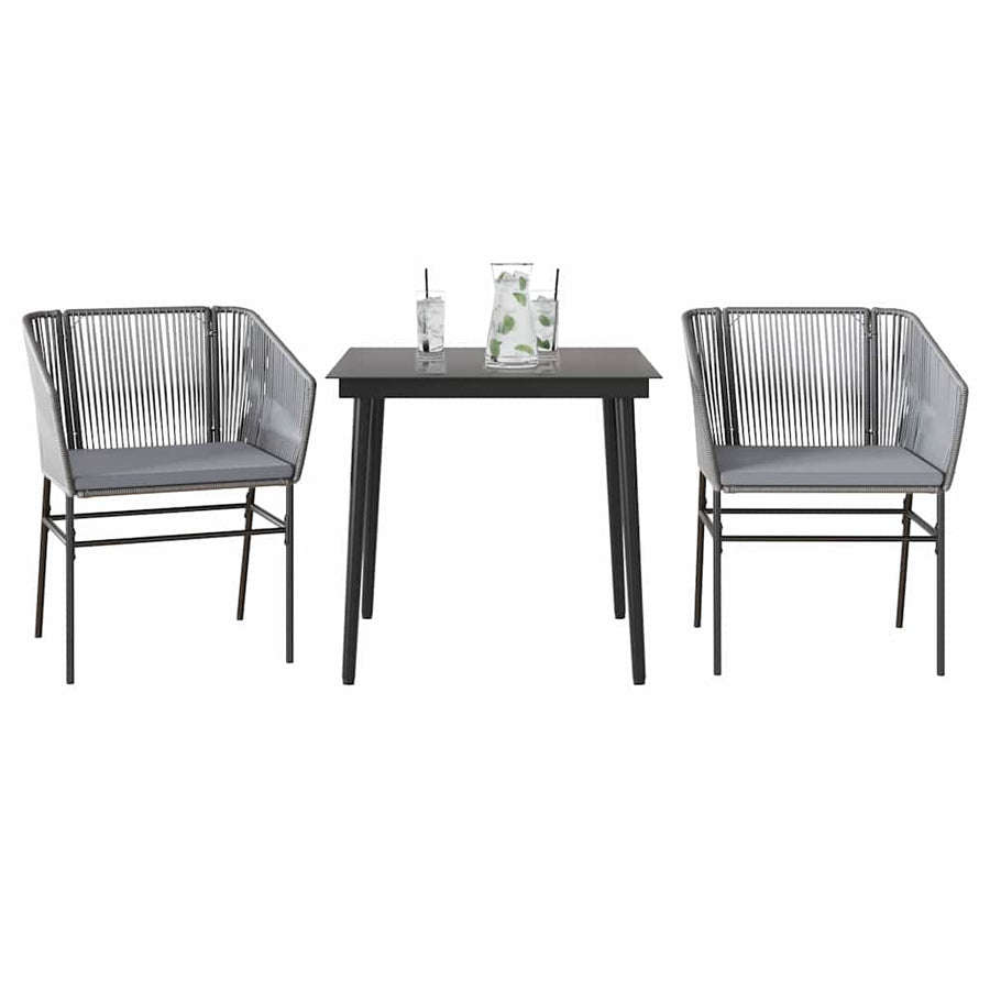 3-Delige Tuinset Met Kussens Poly Rattan Glas 2 80 x 80 x 74 cm Grijs