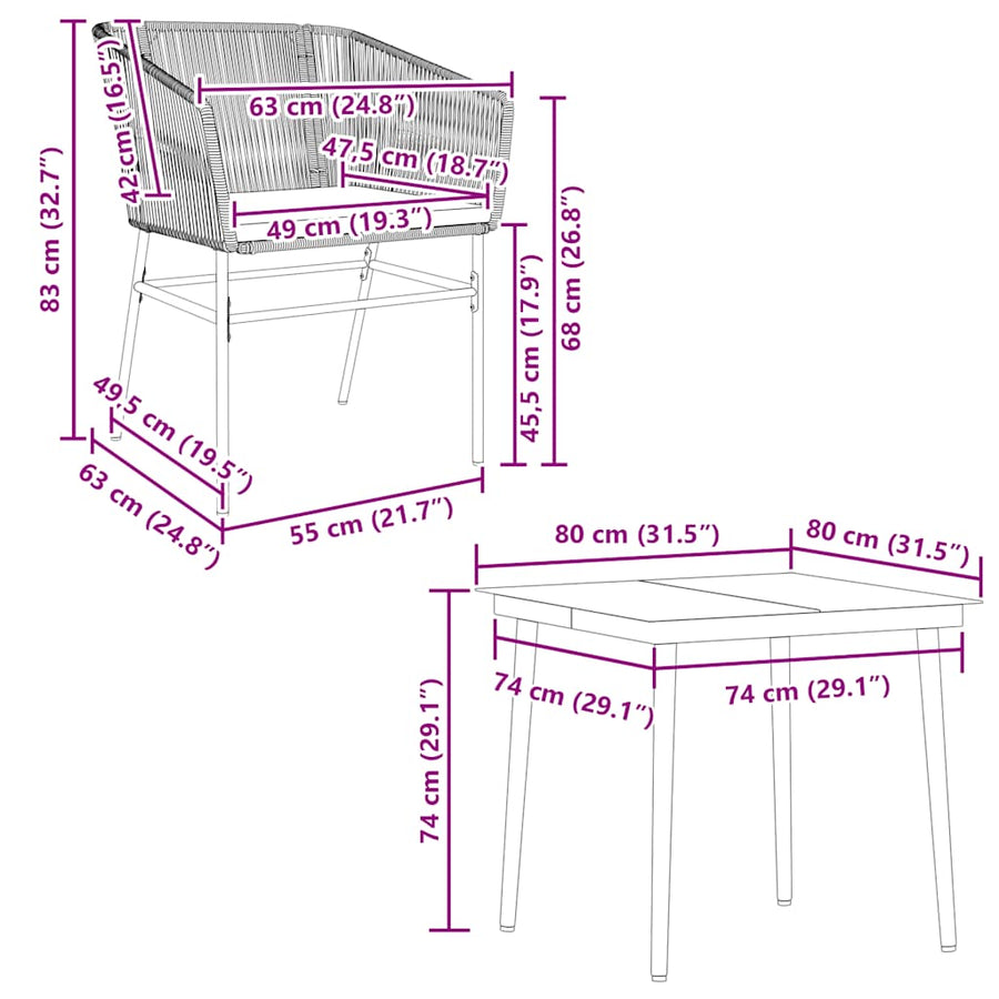 5-Delige Tuinset Met Kussens Poly Rattan Glas 4 80 x 80 x 74 cm Grijs