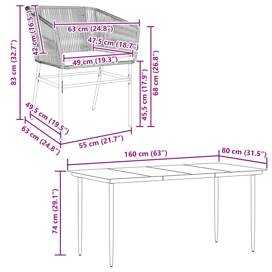 5-Delige Tuinset Met Kussens Poly Rattan Glas 4 160 x 80 x 74 cm Grijs