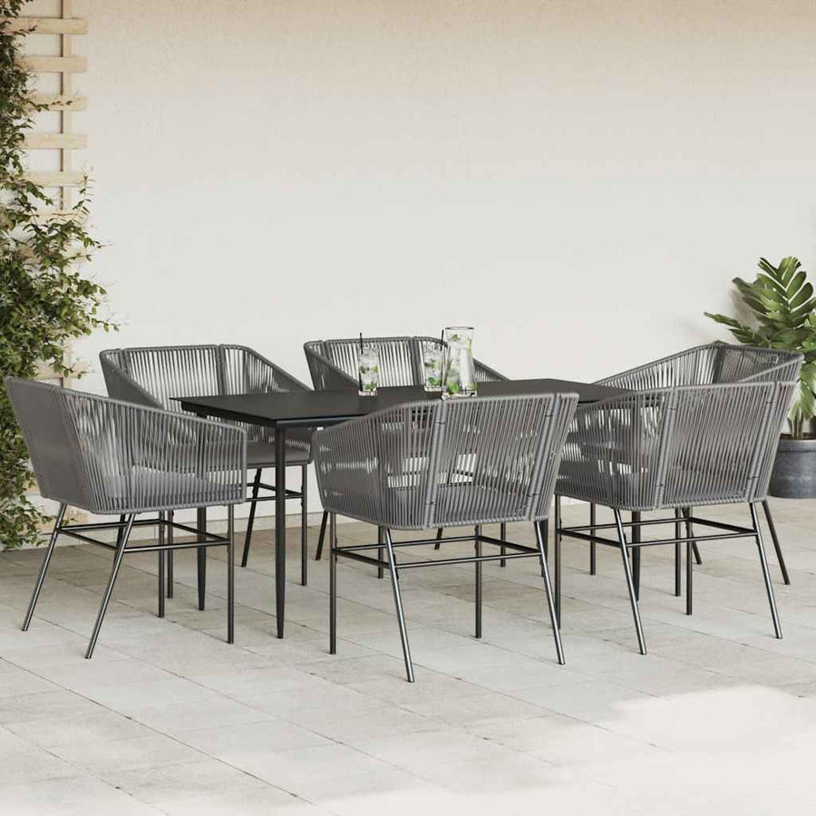 7-Delige Tuinset Met Kussens Poly Rattan Glas 6 160 x 80 x 74 cm Grijs