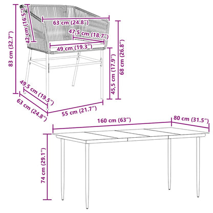 7-Delige Tuinset Met Kussens Poly Rattan Glas 6 160 x 80 x 74 cm Grijs