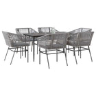 7-piece Garden Dining Set with Cushions Polyrattan Glass Grey