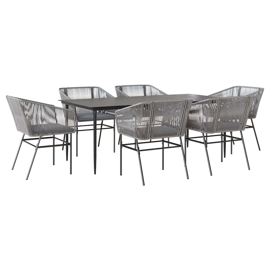 7-Delige Tuinset Met Kussens Poly Rattan Glas 6 200 x 100 x 74 cm Grijs
