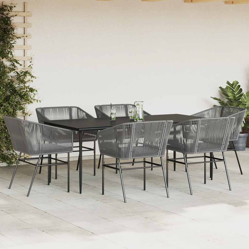 7-Delige Tuinset Met Kussens Poly Rattan Glas 6 200 x 100 x 74 cm Grijs