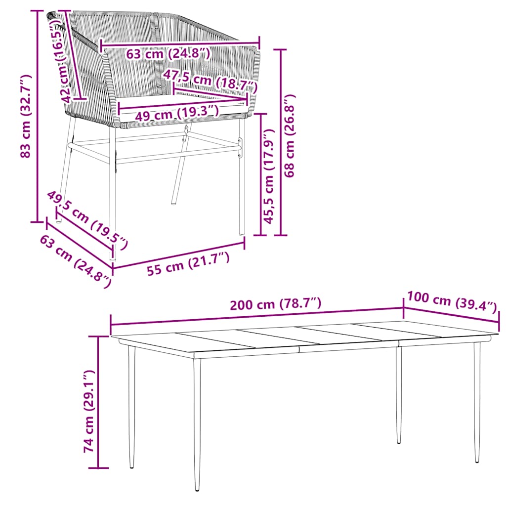 7-Delige Tuinset Met Kussens Poly Rattan Glas 6 200 x 100 x 74 cm Grijs