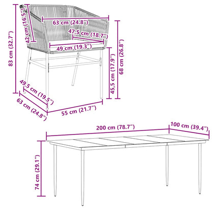 7-Delige Tuinset Met Kussens Poly Rattan Glas 6 200 x 100 x 74 cm Grijs