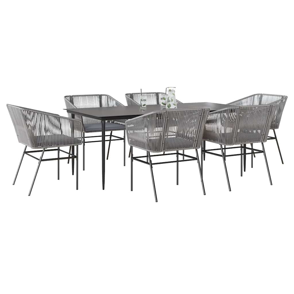 7-Delige Tuinset Met Kussens Poly Rattan Glas 6 200 x 100 x 74 cm Grijs