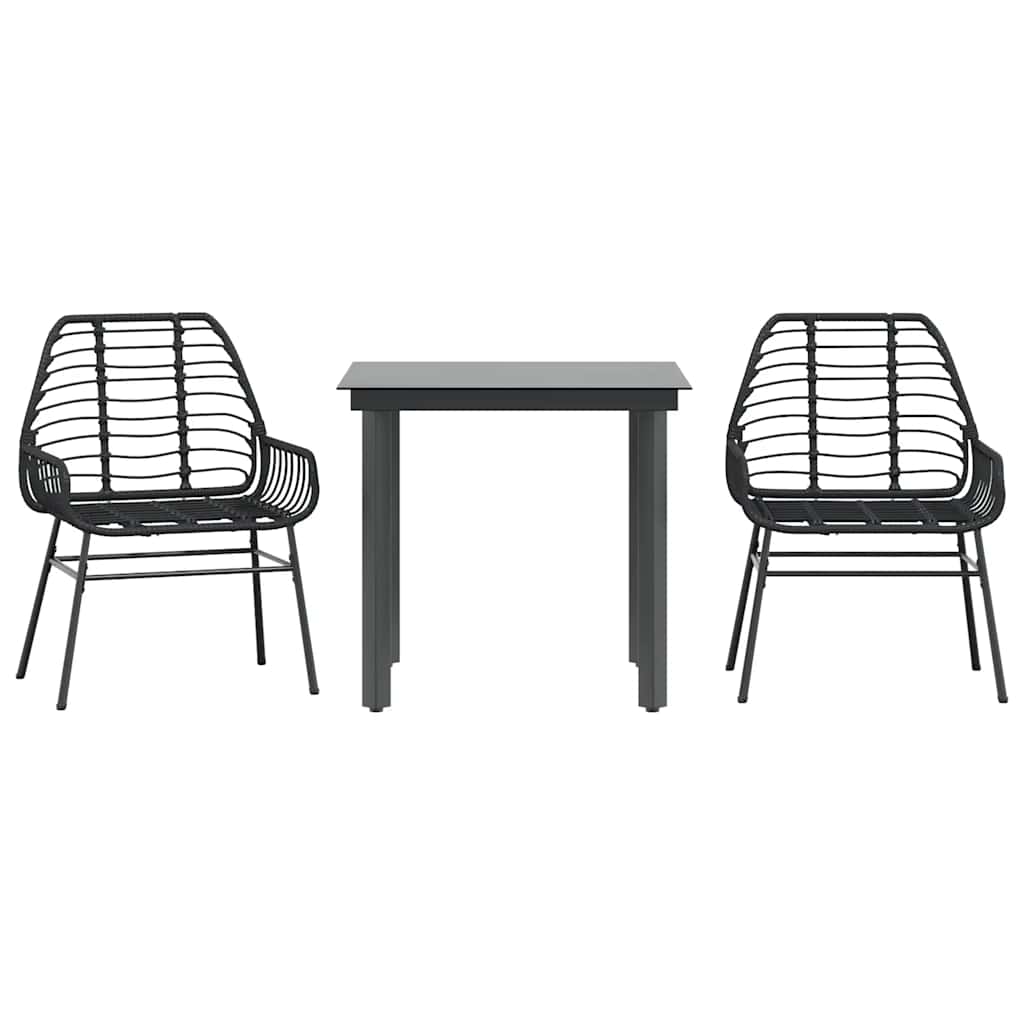 3-delige Tuinset poly rattan glas zwart