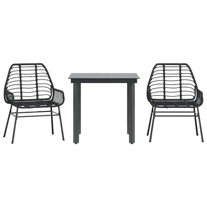 3-delige Tuinset poly rattan glas zwart