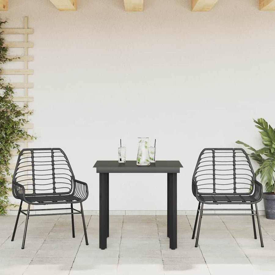 3-delige Tuinset poly rattan glas zwart