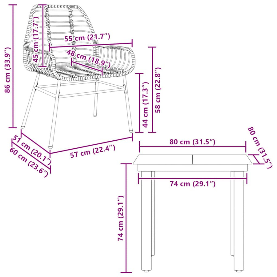 3-delige Tuinset poly rattan glas zwart