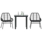 Tuinset 3-delig poly rattan glas zwart