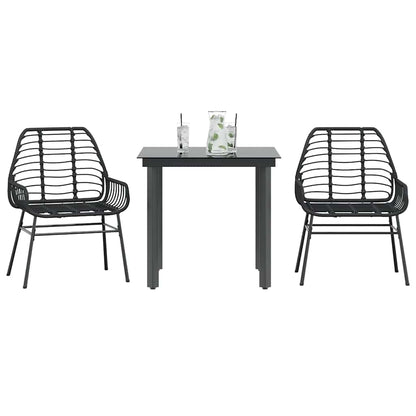 3-delige Tuinset poly rattan glas zwart