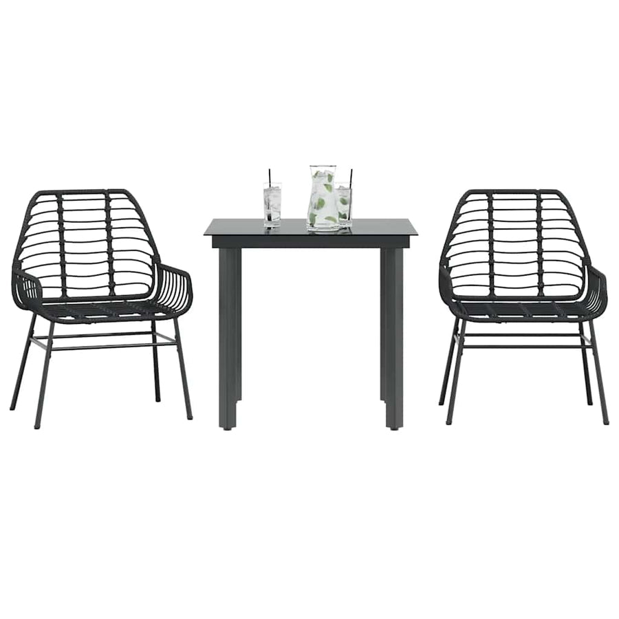 3-delige Tuinset poly rattan glas zwart