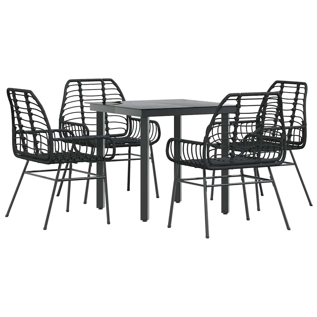 5-delige Tuinset poly rattan glas zwart