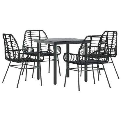 5-delige Tuinset poly rattan glas zwart
