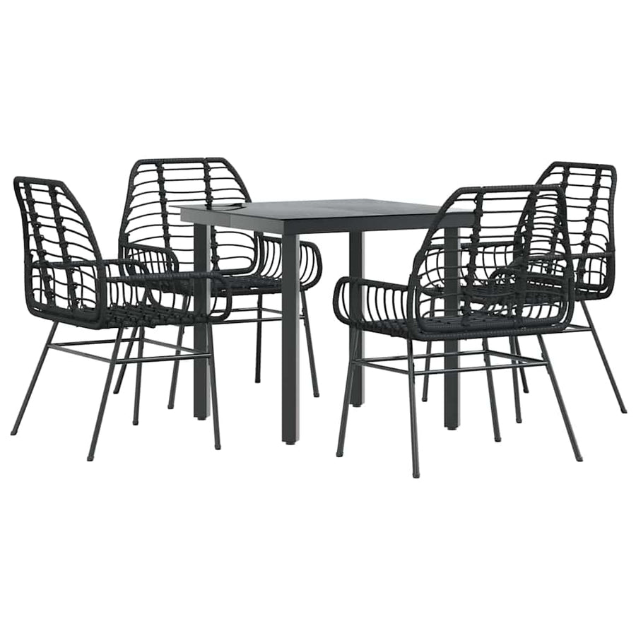 5-delige Tuinset poly rattan glas zwart