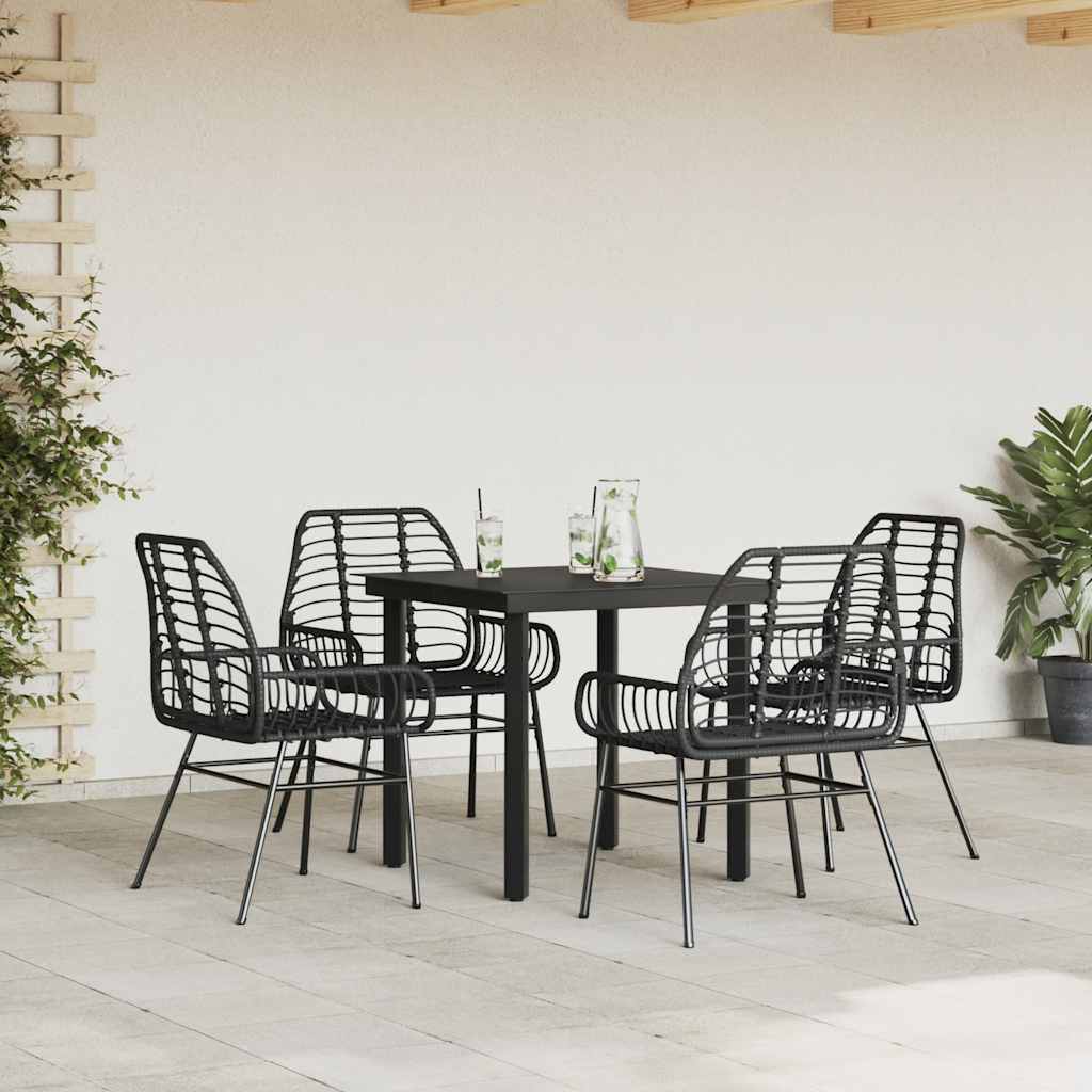 5-delige Tuinset poly rattan glas zwart