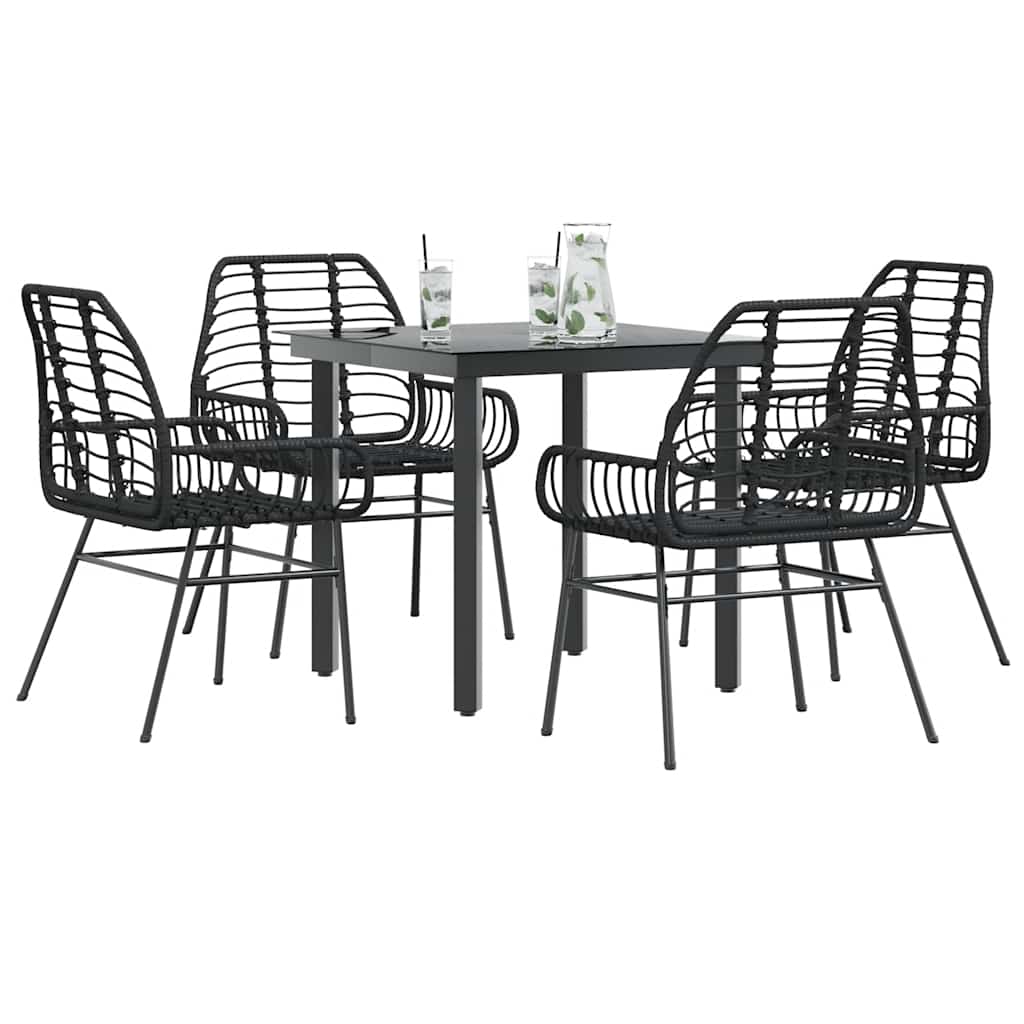 5-delige Tuinset poly rattan glas zwart