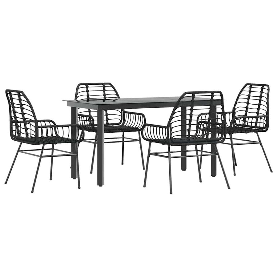 5-delige Tuinset poly rattan glas zwart