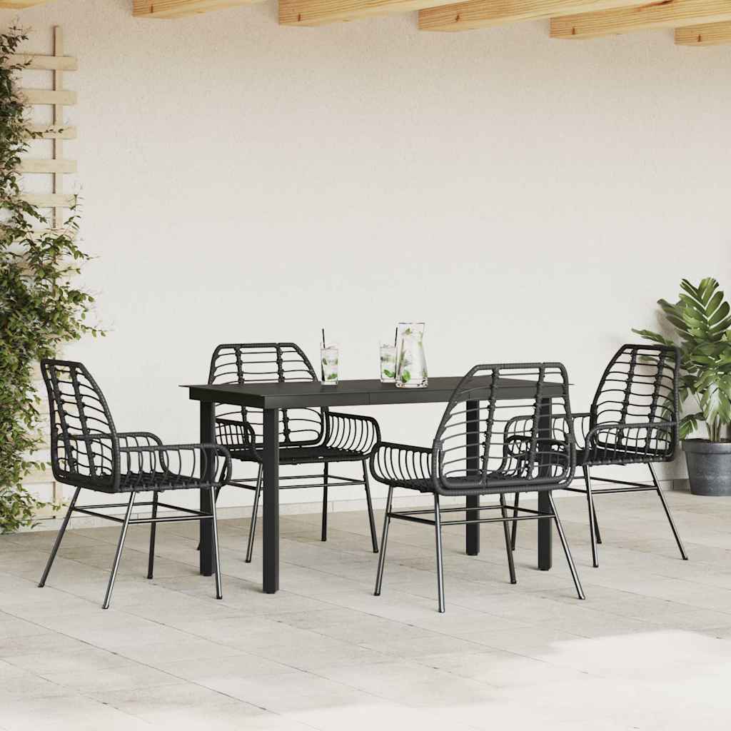 5-delige Tuinset poly rattan glas zwart