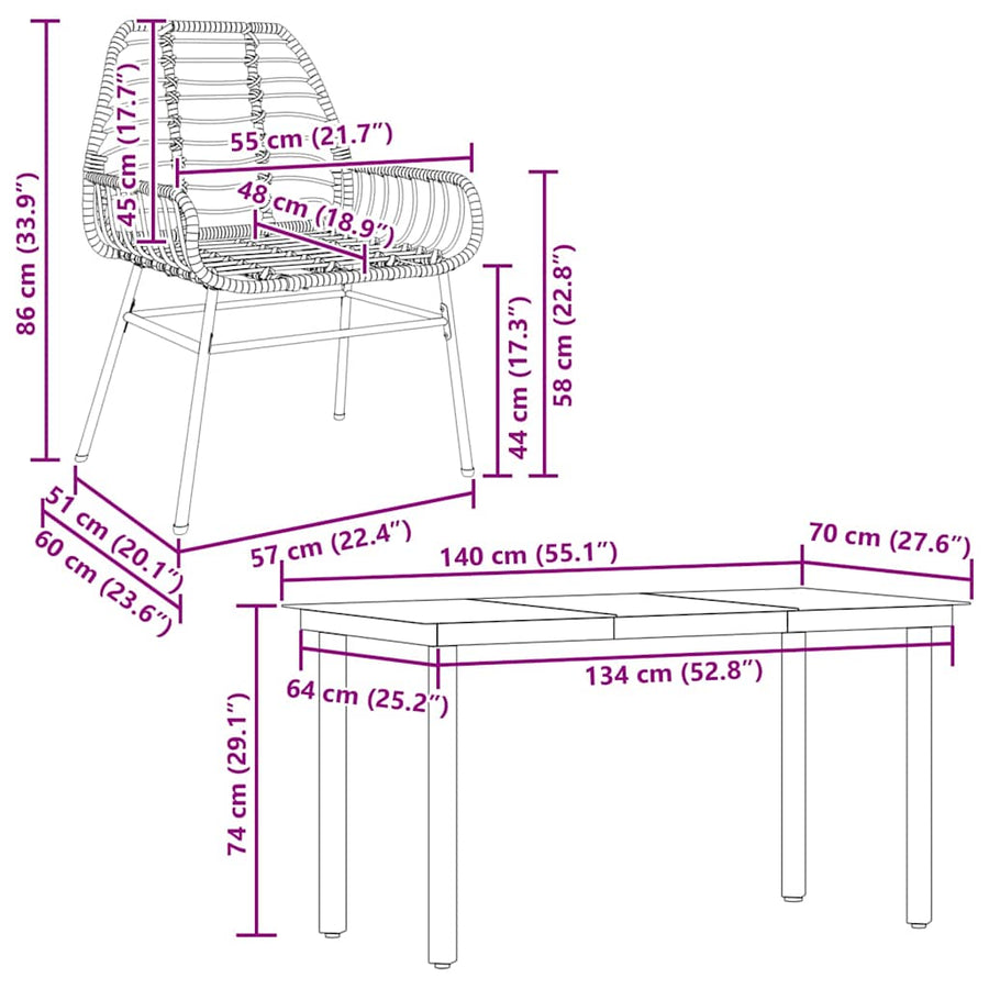 5-delige Tuinset poly rattan glas zwart