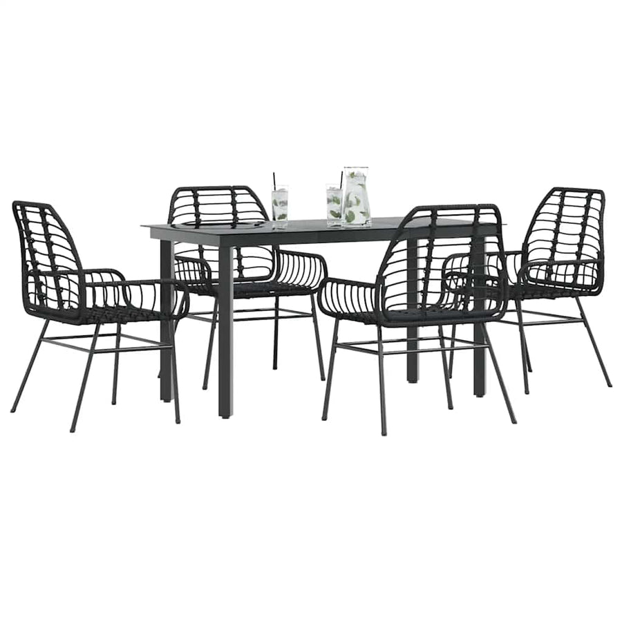 5-delige Tuinset poly rattan glas zwart