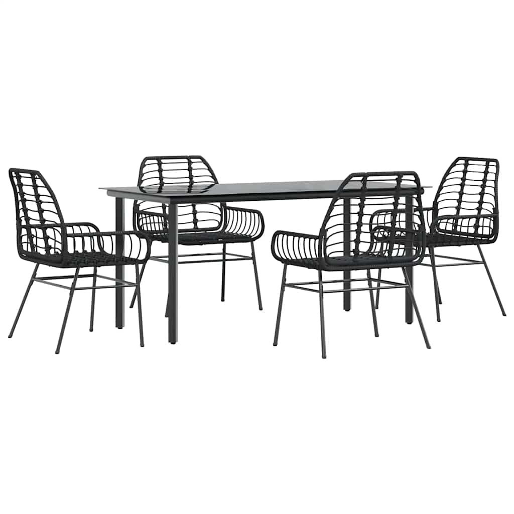 5-delige Tuinset poly rattan glas zwart